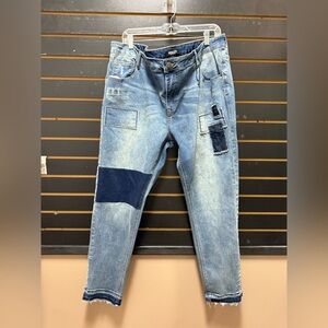 Bee & Ceci Los Angeles Patchwork Jeans Sz 22 Raw Hem Distressed Denim